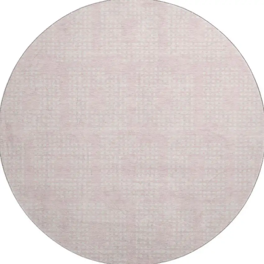 8' Pink And Ivory Geometric Washable Round Rug With UV Protection Photo 4