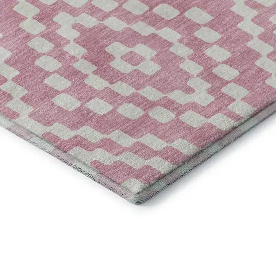 8' Pink And Ivory Geometric Washable Round Rug With UV Protection Photo 7