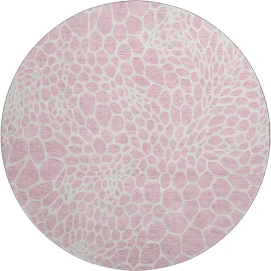 8' Pink And Ivory Geometric Washable Round Rug With UV Protection Photo 1