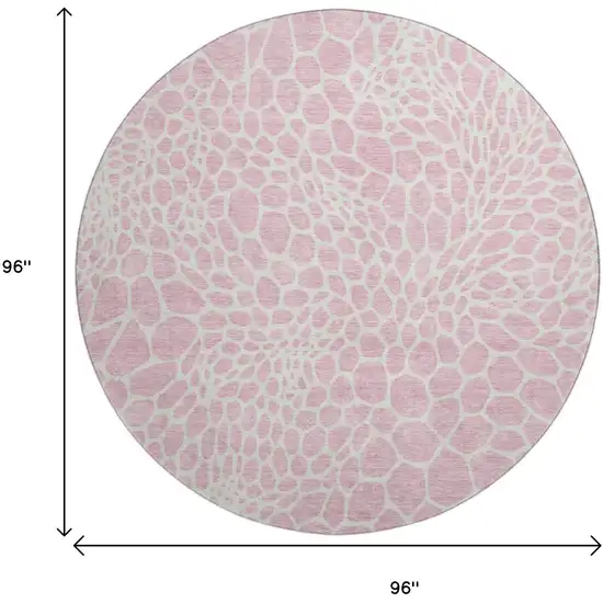 8' Pink And Ivory Geometric Washable Round Rug With UV Protection Photo 3