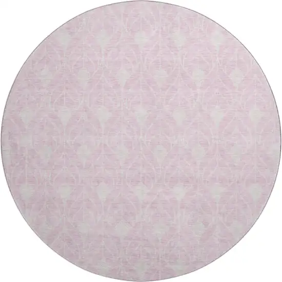 8' Pink And Ivory Geometric Washable Round Rug With UV Protection Photo 1