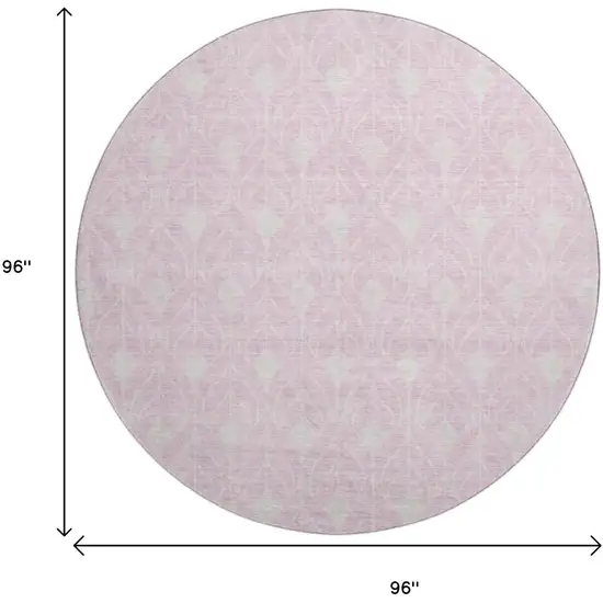 8' Pink And Ivory Geometric Washable Round Rug With UV Protection Photo 9
