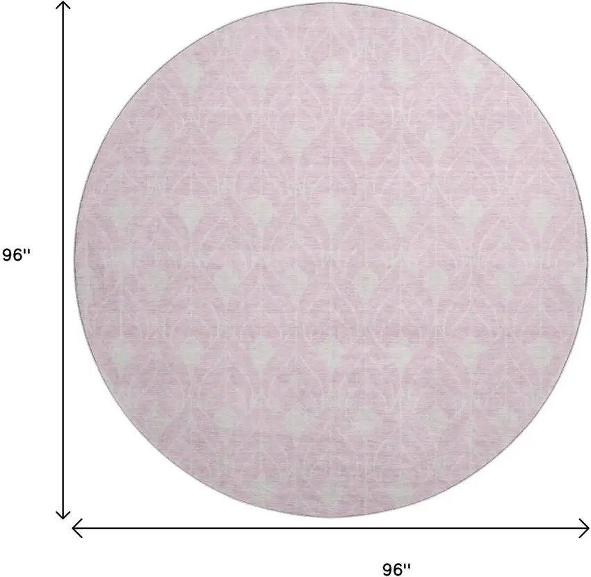 8' Pink And Ivory Geometric Washable Round Rug With UV Protection Photo 9