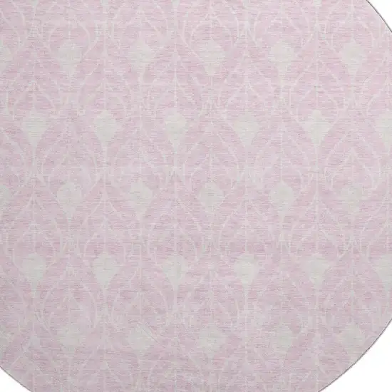 8' Pink And Ivory Geometric Washable Round Rug With UV Protection Photo 2