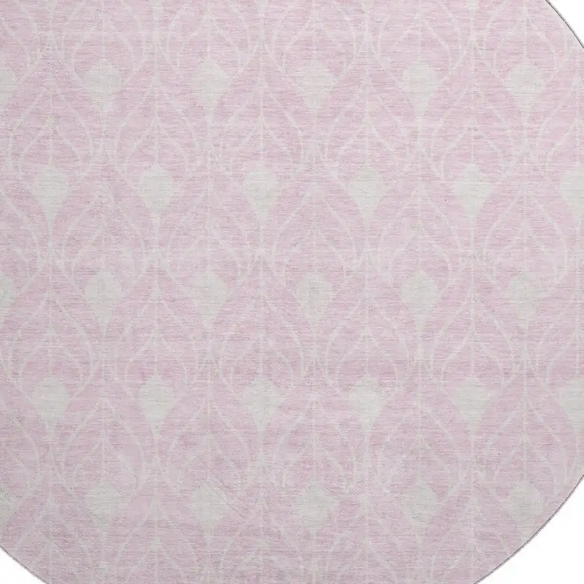 8' Pink And Ivory Geometric Washable Round Rug With UV Protection Photo 2