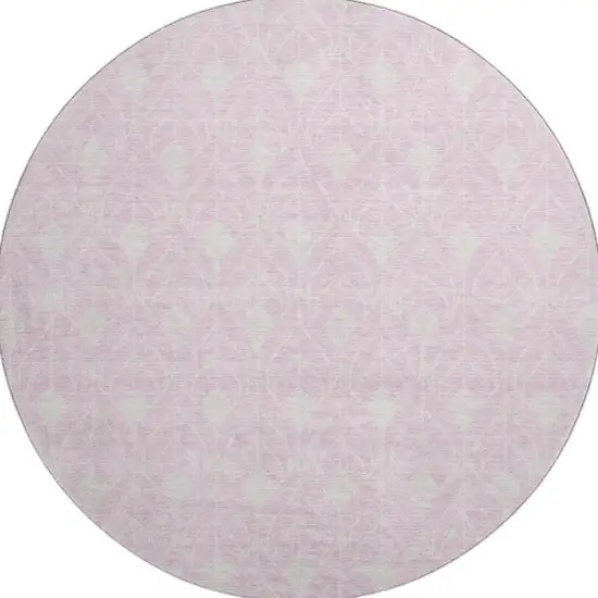 8' Pink And Ivory Geometric Washable Round Rug With UV Protection Photo 3
