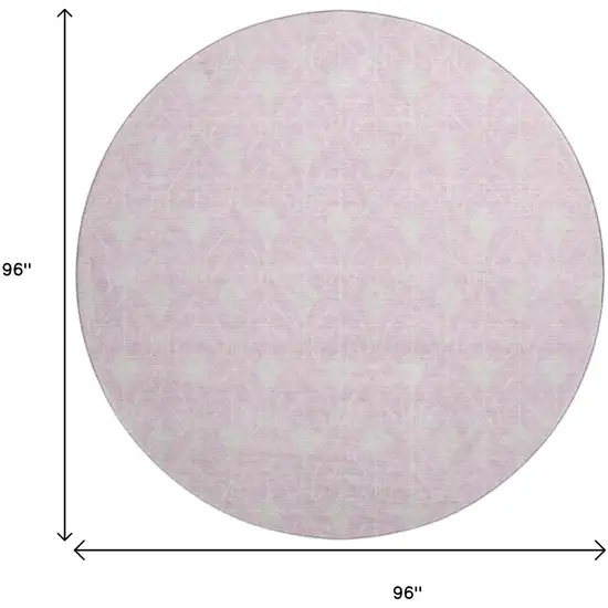 8' Pink And Ivory Geometric Washable Round Rug With UV Protection Photo 9