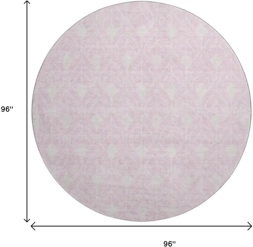8' Pink And Ivory Geometric Washable Round Rug With UV Protection Photo 9