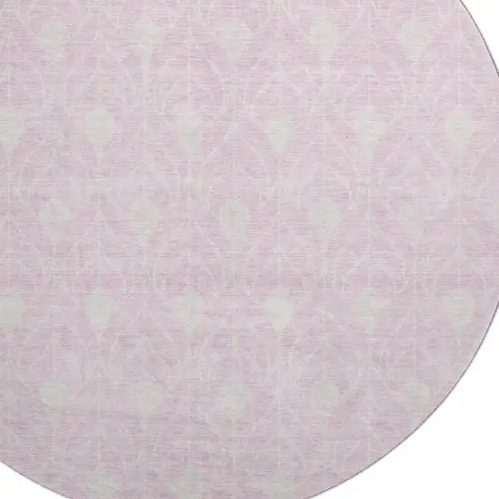 8' Pink And Ivory Geometric Washable Round Rug With UV Protection Photo 2