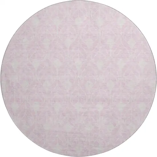 8' Pink And Ivory Geometric Washable Round Rug With UV Protection Photo 1