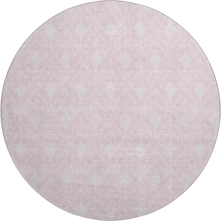 8' Pink And Ivory Geometric Washable Round Rug With UV Protection Photo 1