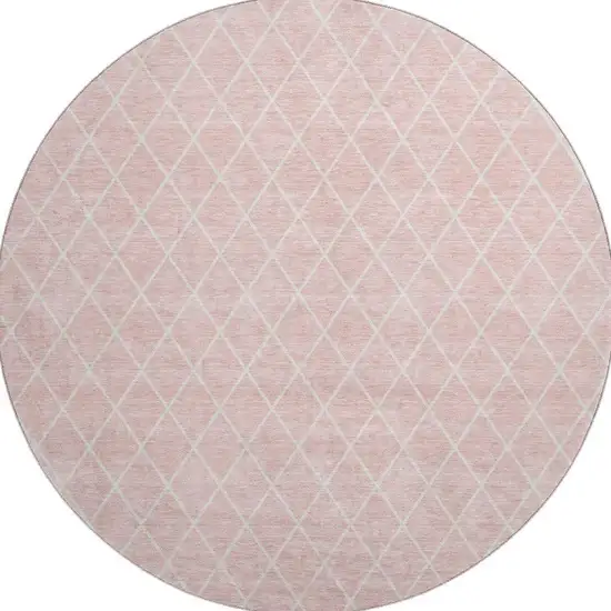 8' Pink And Ivory Geometric Washable Round Rug With UV Protection Photo 3