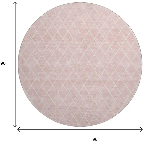8' Pink And Ivory Geometric Washable Round Rug With UV Protection Photo 9