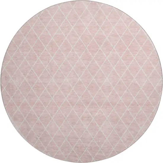 8' Pink And Ivory Geometric Washable Round Rug With UV Protection Photo 1