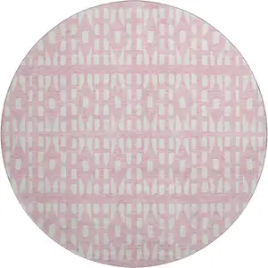 Photo of 8' Pink And Ivory Geometric Washable Round Rug With UV Protection