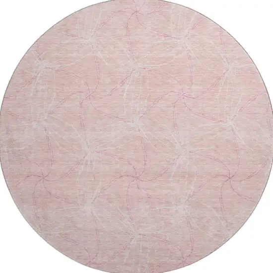 8' Pink And Ivory Geometric Washable Round Rug With UV Protection Photo 3