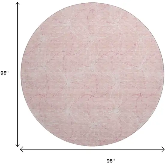 8' Pink And Ivory Geometric Washable Round Rug With UV Protection Photo 9