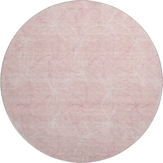 8' Pink And Ivory Geometric Washable Round Rug With UV Protection Photo 1