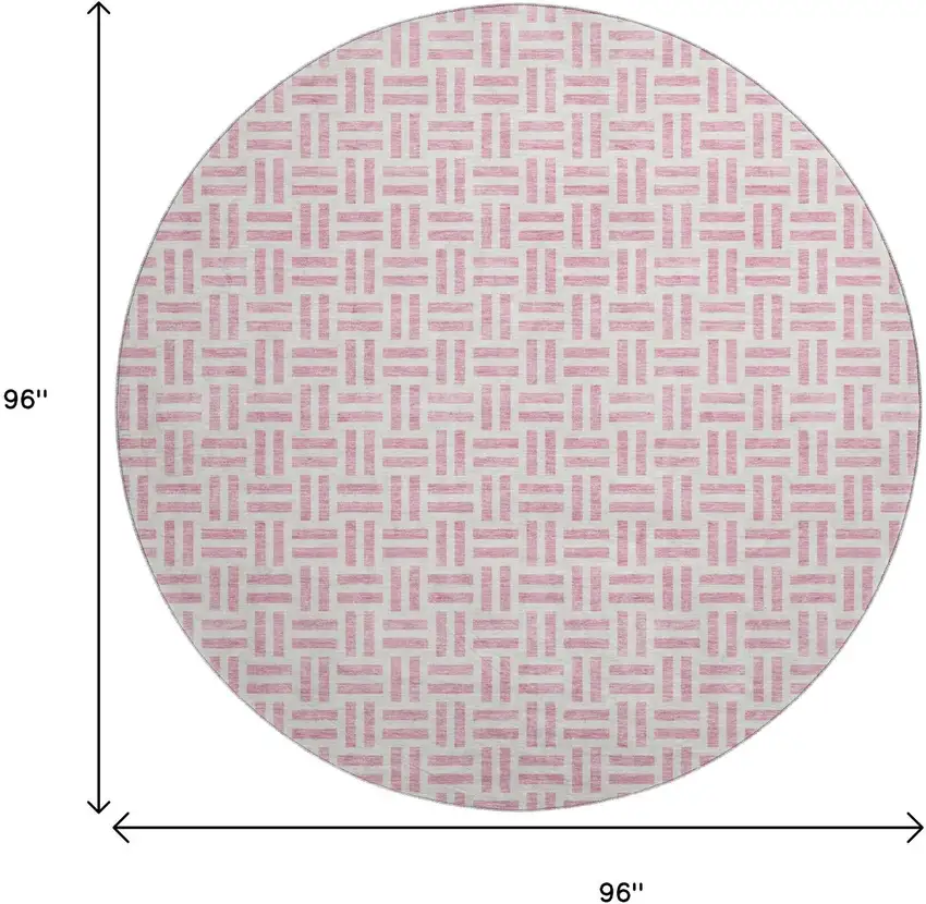 8' Pink And Ivory Geometric Washable Round Rug With UV Protection Photo 9