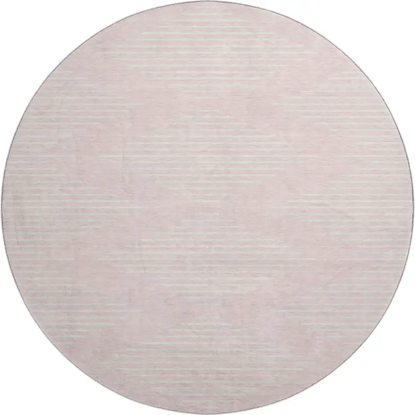 8' Pink And Ivory Geometric Washable Round Rug With UV Protection Photo 1