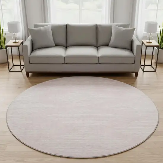 8' Pink And Ivory Geometric Washable Round Rug With UV Protection Photo 2