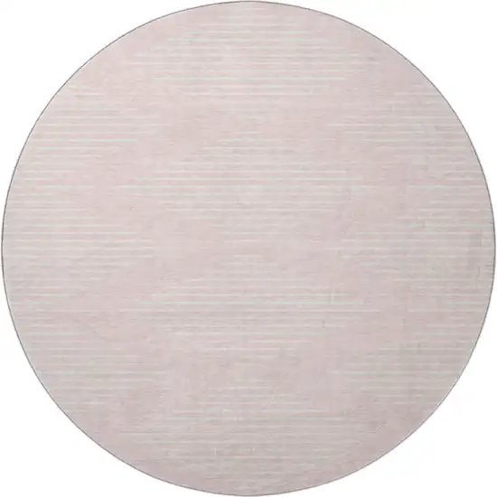 8' Pink And Ivory Geometric Washable Round Rug With UV Protection Photo 3