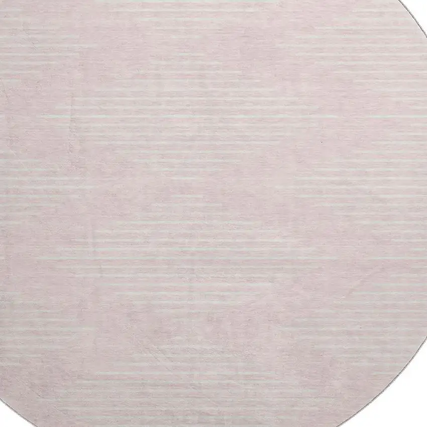 8' Pink And Ivory Geometric Washable Round Rug With UV Protection Photo 2