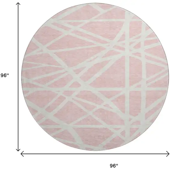 8' Pink And Ivory Geometric Washable Round Rug With UV Protection Photo 9