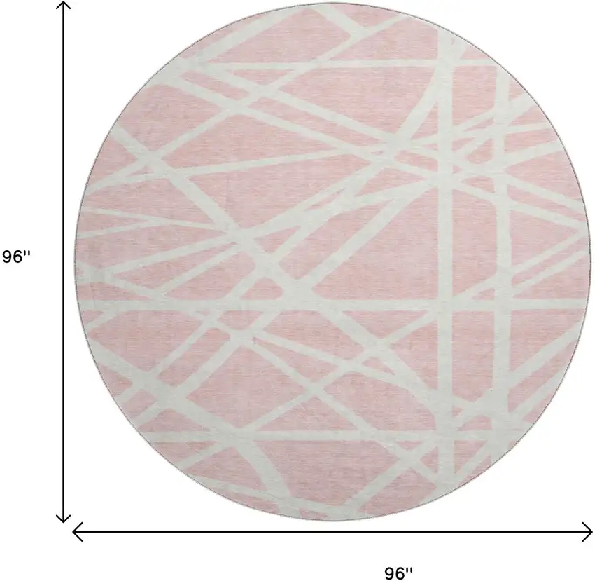 8' Pink And Ivory Geometric Washable Round Rug With UV Protection Photo 9
