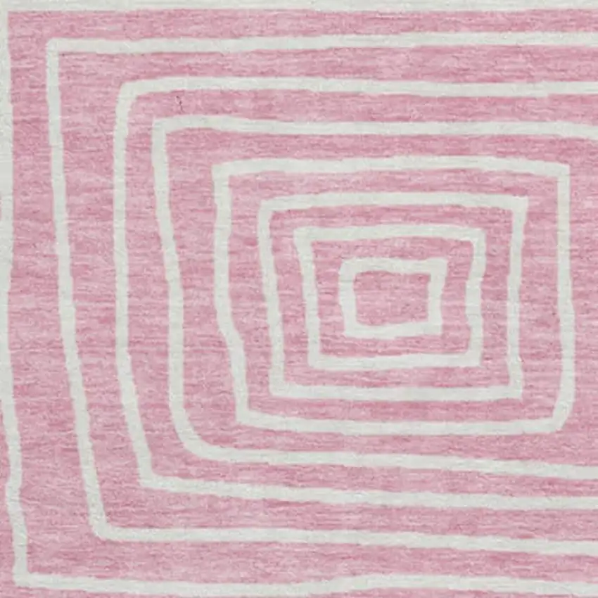 8' Pink And Ivory Geometric Washable Round Rug With UV Protection Photo 2