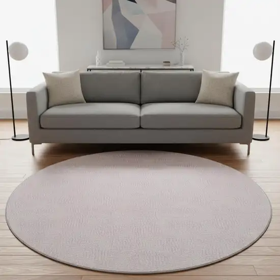 8' Pink And Ivory Geometric Washable Round Rug With UV Protection Photo 2