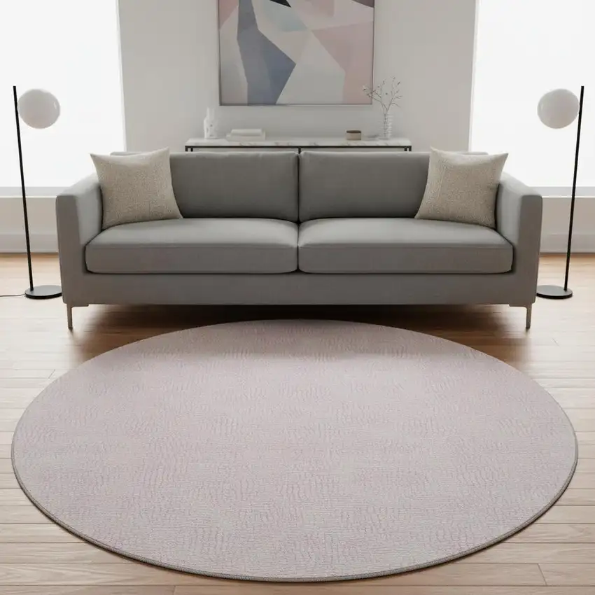 8' Pink And Ivory Geometric Washable Round Rug With UV Protection Photo 2