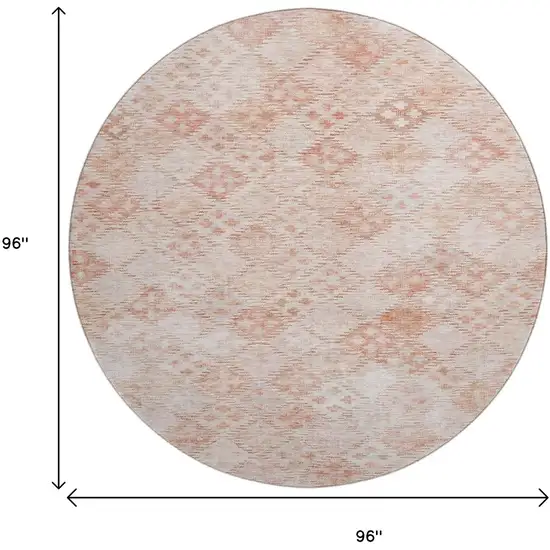 8' Pink And Ivory Geometric Washable Round Rug With UV Protection Photo 9