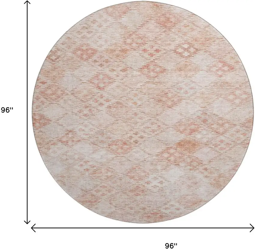 8' Pink And Ivory Geometric Washable Round Rug With UV Protection Photo 9