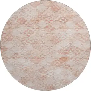 Photo of 8' Pink And Ivory Geometric Washable Round Rug With UV Protection