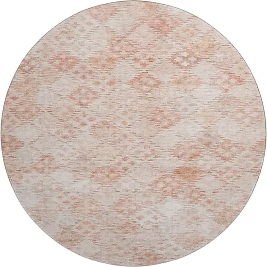 8' Pink And Ivory Geometric Washable Round Rug With UV Protection Photo 1
