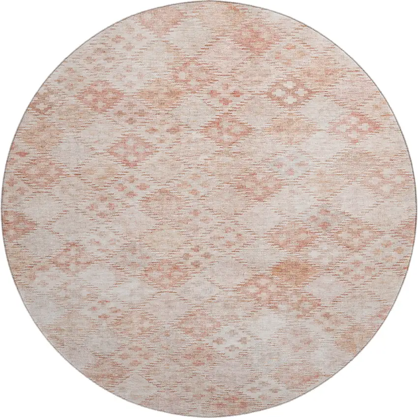 8' Pink And Ivory Geometric Washable Round Rug With UV Protection Photo 1