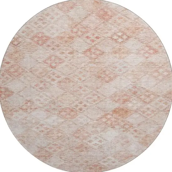 8' Pink And Ivory Geometric Washable Round Rug With UV Protection Photo 3
