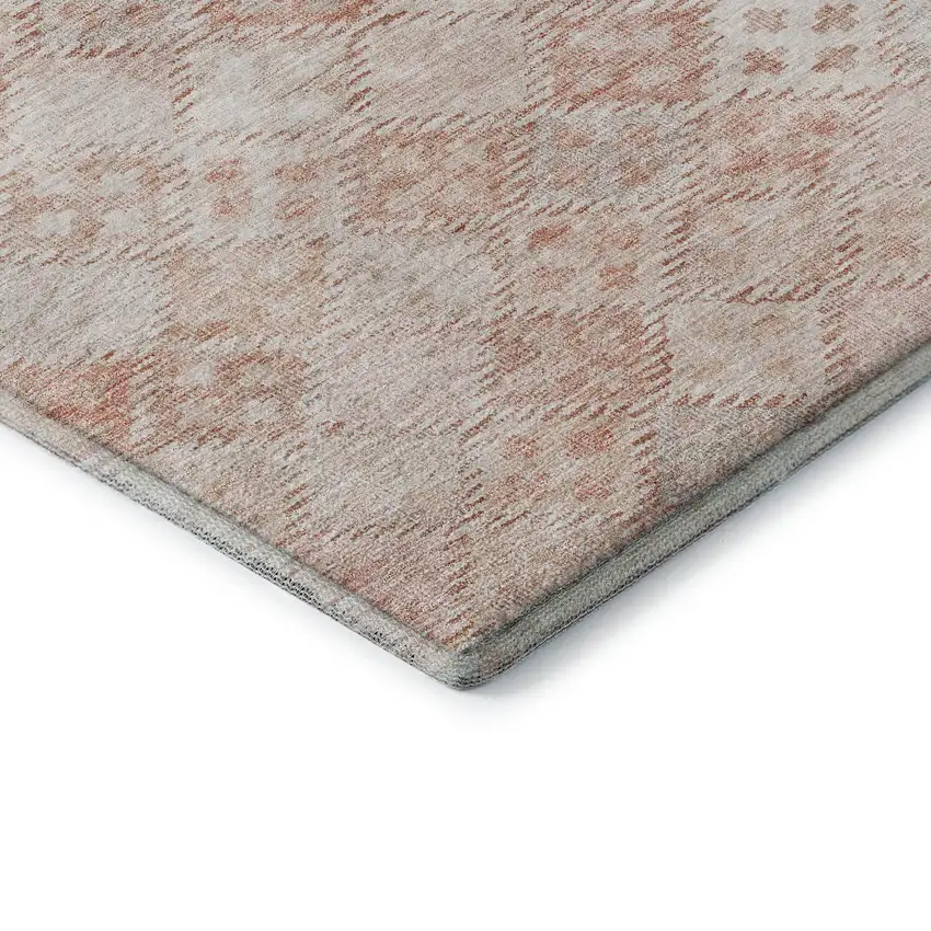 8' Pink And Ivory Geometric Washable Round Rug With UV Protection Photo 6