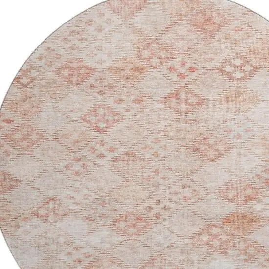 8' Pink And Ivory Geometric Washable Round Rug With UV Protection Photo 2