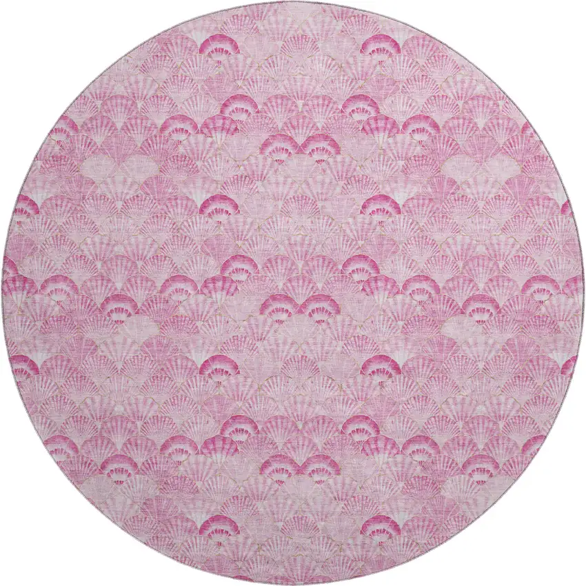 8' Pink And Ivory Geometric Washable Round Rug With UV Protection Photo 2