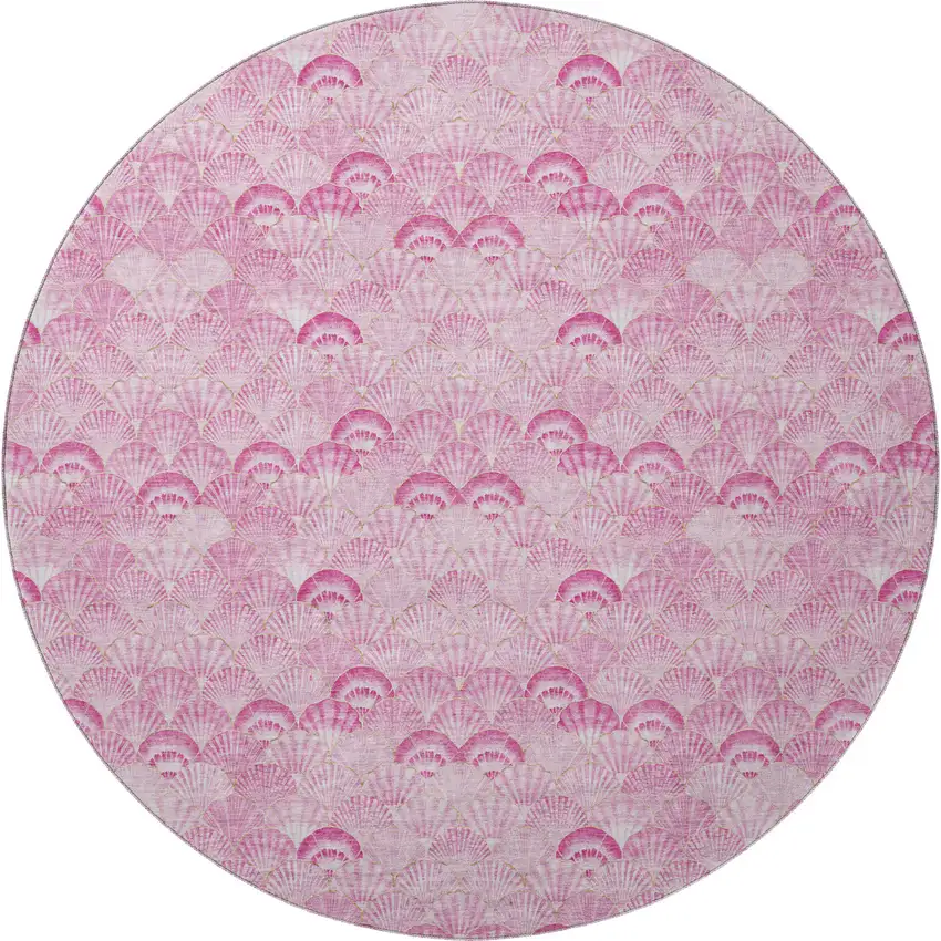 8' Pink And Ivory Geometric Washable Round Rug With UV Protection Photo 4