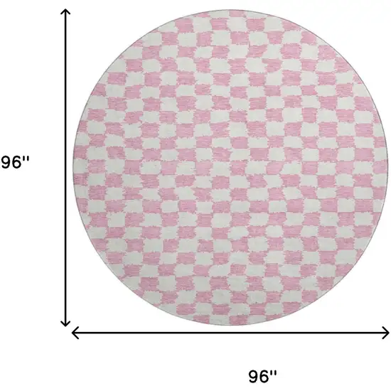 8' Pink And Ivory Geometric Washable Round Rug With UV Protection Photo 9