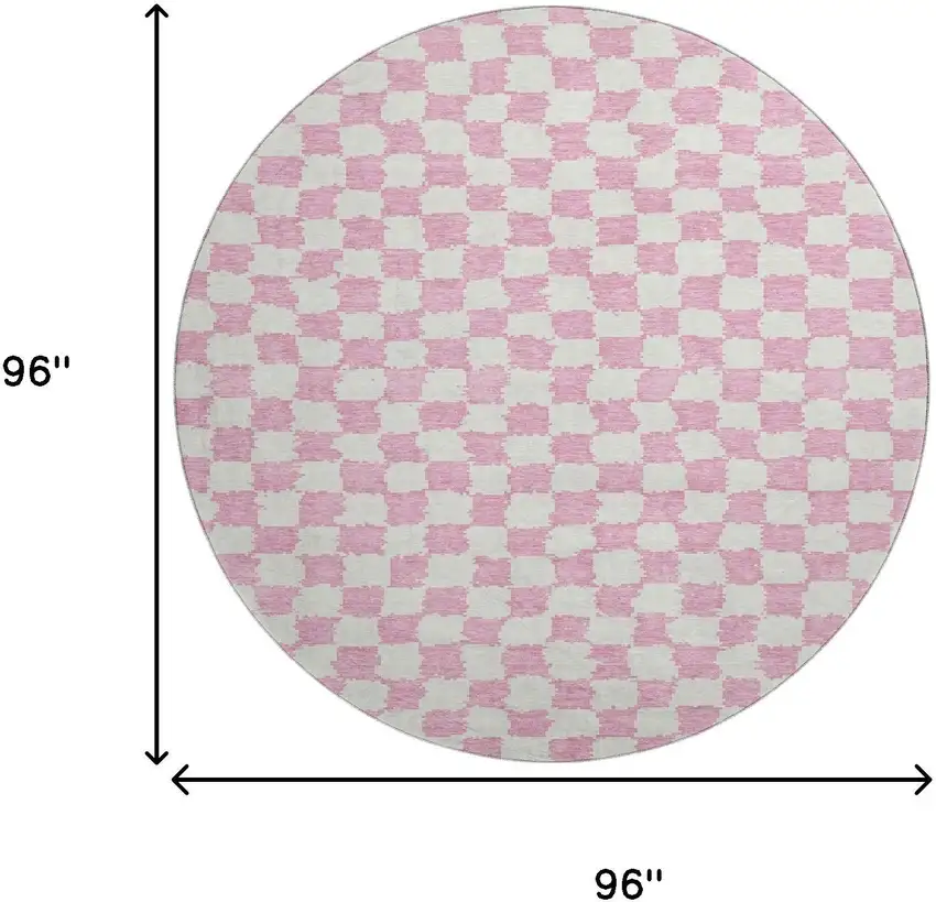 8' Pink And Ivory Geometric Washable Round Rug With UV Protection Photo 9