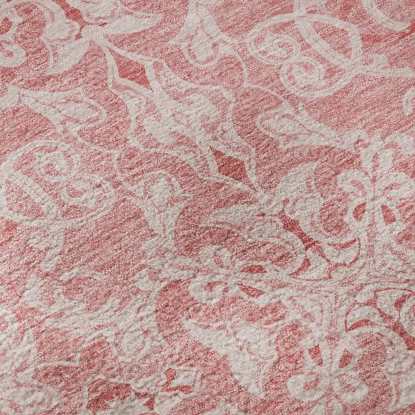 8' Pink And Ivory Medallion Washable Round Rug With UV Protection Photo 9