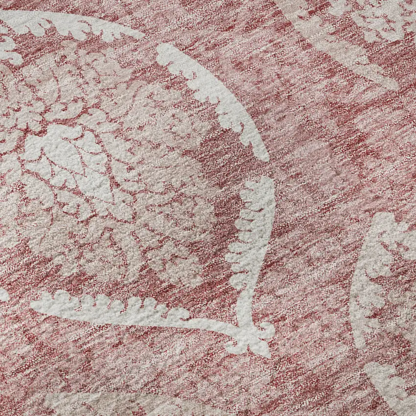 8' Pink And Ivory Medallion Washable Round Rug With UV Protection Photo 9