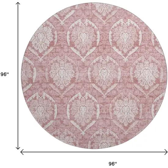 8' Pink And Ivory Medallion Washable Round Rug With UV Protection Photo 3