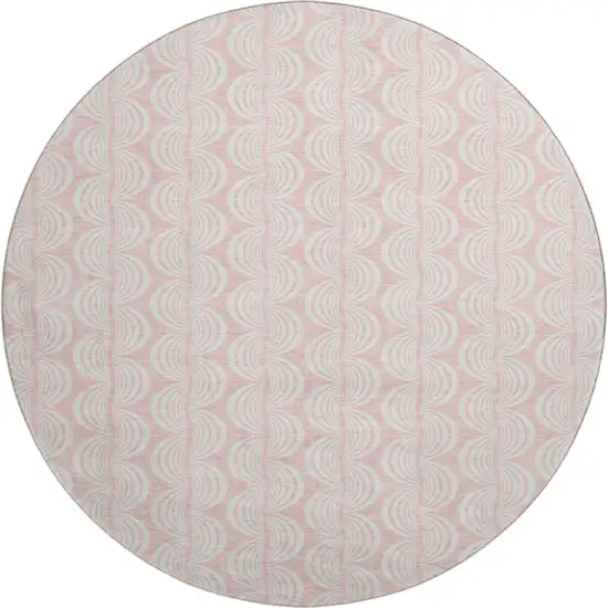 8' Pink And Ivory Ogee Washable Round Rug With UV Protection Photo 1