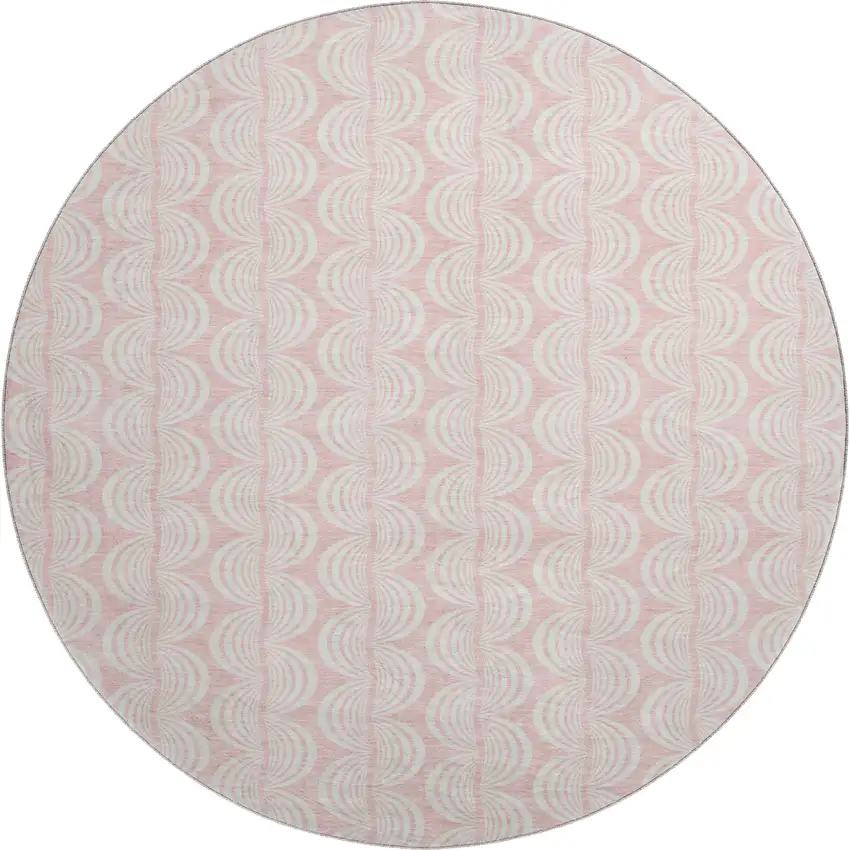8' Pink And Ivory Ogee Washable Round Rug With UV Protection Photo 1
