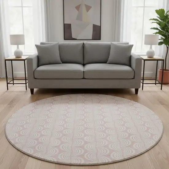 8' Pink And Ivory Ogee Washable Round Rug With UV Protection Photo 2